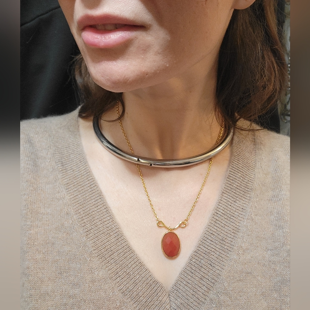 Red Envelope – Gold Plated Faceted Agate Carnelian Pendant Necklace